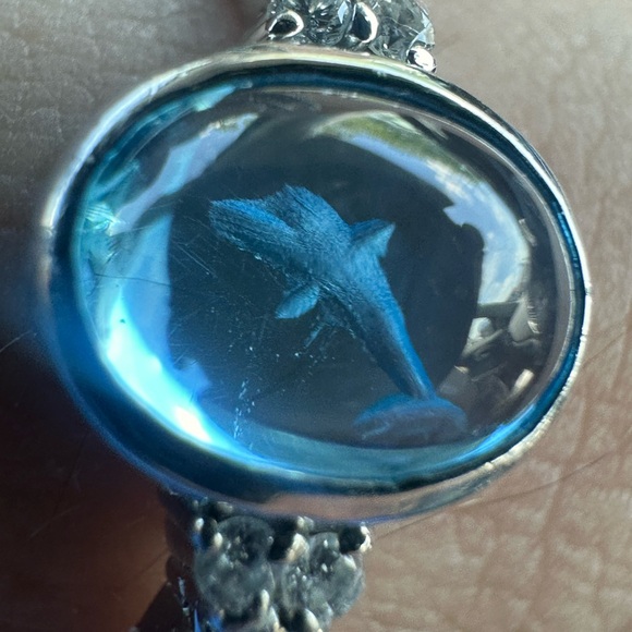 Diamond and Topaz Dolphin Intaglio Fish Marine Ocean Solid Gold Whale Shark - Picture 13 of 17